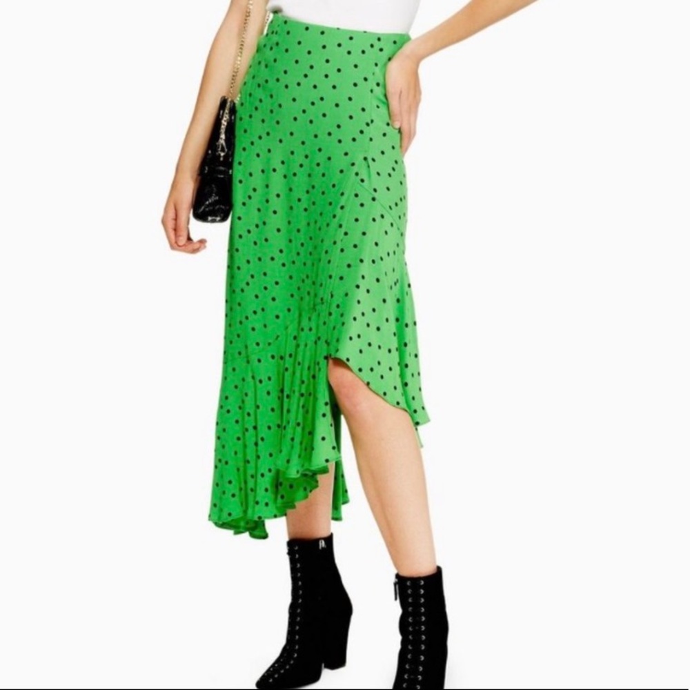 Topshop Spot Ruffle Midi Skirt